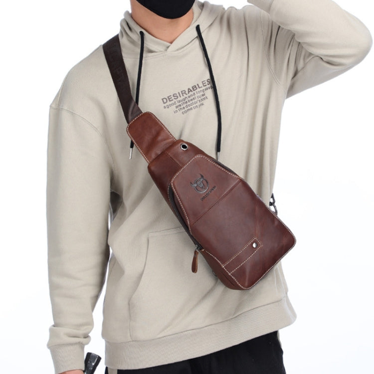 BULL CAPTAIN 087 Men Leather Shoulder Bag First-Layer Cowhide Sports Chest Bag(Brown) Eurekaonline