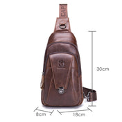 BULL CAPTAIN 110 Men Leather Shoulder Bag Cowhide Leather Multi-Function Chest Bag(Black) Eurekaonline