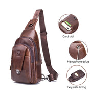 BULL CAPTAIN 110 Men Leather Shoulder Bag Cowhide Leather Multi-Function Chest Bag(Brown) Eurekaonline