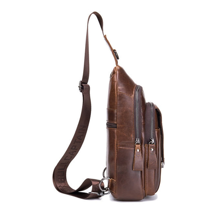 BULL CAPTAIN 110 Men Leather Shoulder Bag Cowhide Leather Multi-Function Chest Bag(Brown) Eurekaonline