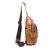 BULL CAPTAIN 110 Men Leather Shoulder Bag Cowhide Leather Multi-Function Chest Bag(Yellow Brown) Eurekaonline