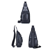 BULL CAPTAIN 129 First-Layer Cowhide Men Soft Chest Bag Outdoor Casual Messenger Bag(Black) Eurekaonline