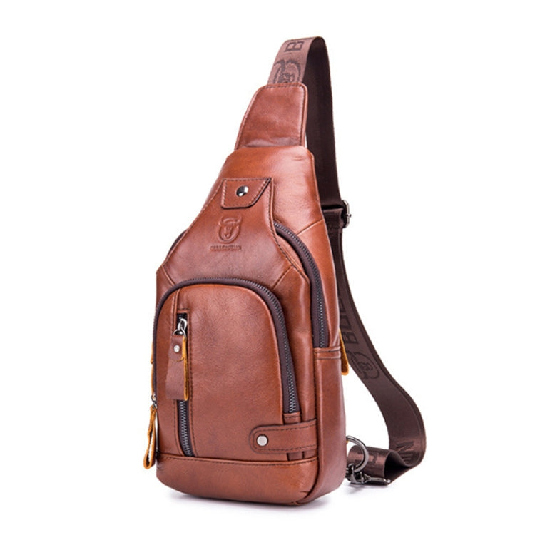 BULL CAPTAIN 129 First-Layer Cowhide Men Soft Chest Bag Outdoor Casual Messenger Bag(Red Brown) Eurekaonline