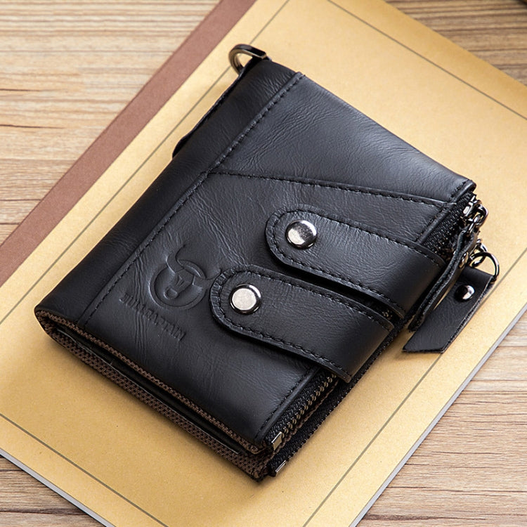 BULL CAPTAIN  Leather Three-fold Zipper Wallet For Men(Black) Eurekaonline