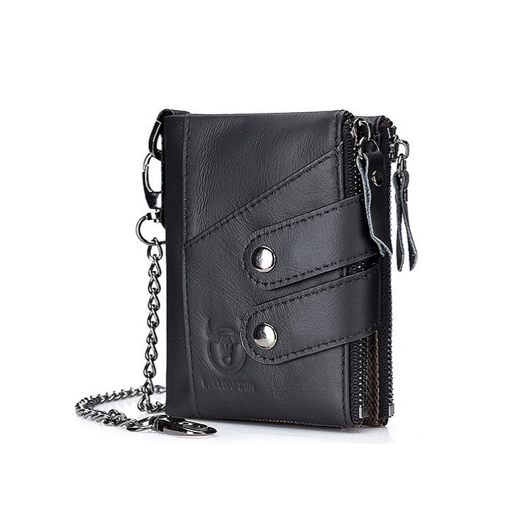 BULL CAPTAIN  Leather Three-fold Zipper Wallet For Men(Black) Eurekaonline