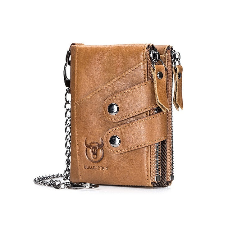 BULL CAPTAIN  Leather Three-fold Zipper Wallet For Men(Yellow Brown) Eurekaonline