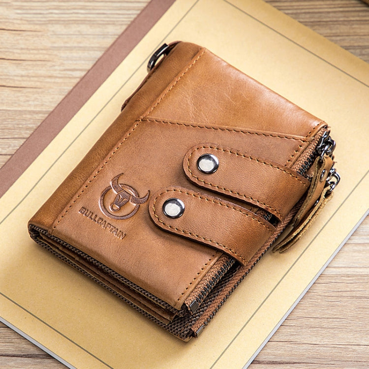 BULL CAPTAIN  Leather Three-fold Zipper Wallet For Men(Yellow Brown) Eurekaonline