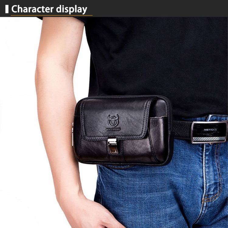 BULL CAPTAIN Multifunctional Leather Mobile Phone Small Waist Bag For Men(Horizontal Black) Eurekaonline