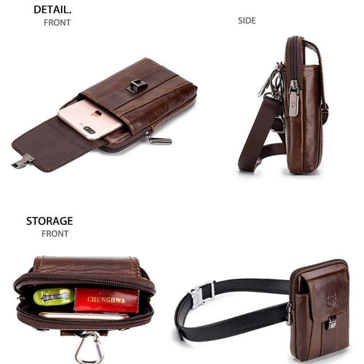 BULL CAPTAIN Multifunctional Leather Mobile Phone Small Waist Bag For Men(Horizontal Black) Eurekaonline