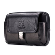 BULL CAPTAIN Multifunctional Leather Mobile Phone Small Waist Bag For Men(Horizontal Black) Eurekaonline