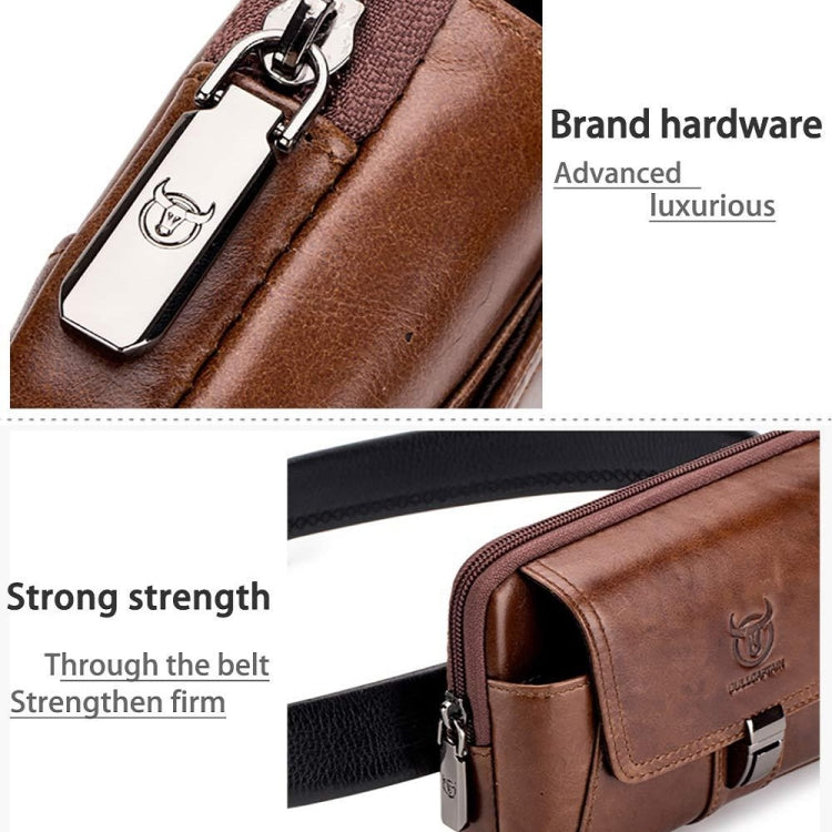 BULL CAPTAIN Multifunctional Leather Mobile Phone Small Waist Bag For Men(Horizontal Black) Eurekaonline