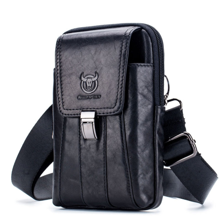 BULL CAPTAIN Multifunctional Leather Mobile Phone Small Waist Bag For Men(Vertical Black) Eurekaonline