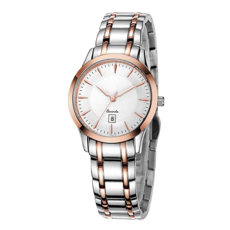 BUREI 700107 Multifunctional 3ATM Waterproof Quartz Lovers Wrist Watch with Stainless Steel Band & Sapphire Window & Big Dial, Luminous & Calendar Display Function for Women(Rose and White Window) Eurekaonline