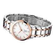 BUREI 700107 Multifunctional 3ATM Waterproof Quartz Lovers Wrist Watch with Stainless Steel Band & Sapphire Window & Big Dial, Luminous & Calendar Display Function for Women(Rose and White Window) Eurekaonline