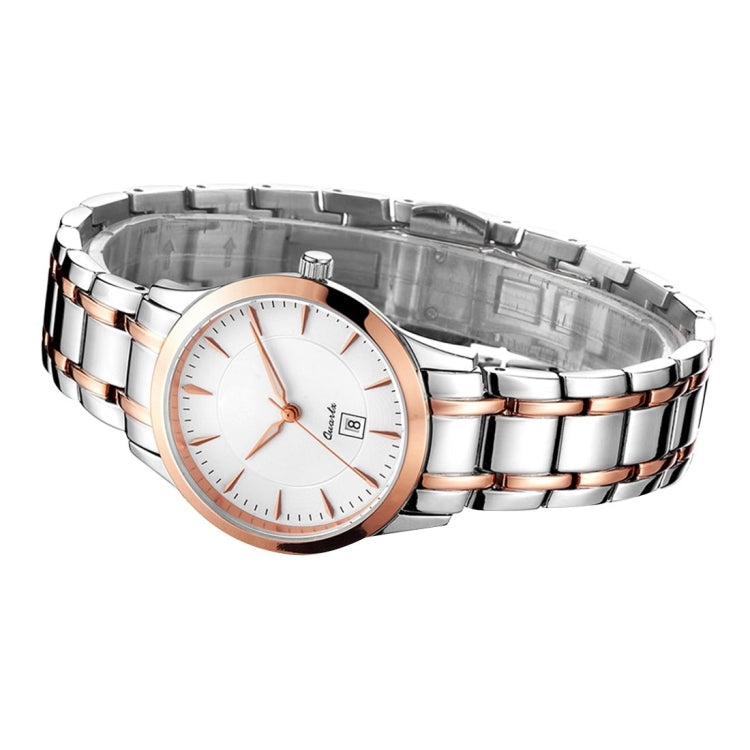 BUREI 700107 Multifunctional 3ATM Waterproof Quartz Lovers Wrist Watch with Stainless Steel Band & Sapphire Window & Big Dial, Luminous & Calendar Display Function for Women(Rose and White Window) Eurekaonline