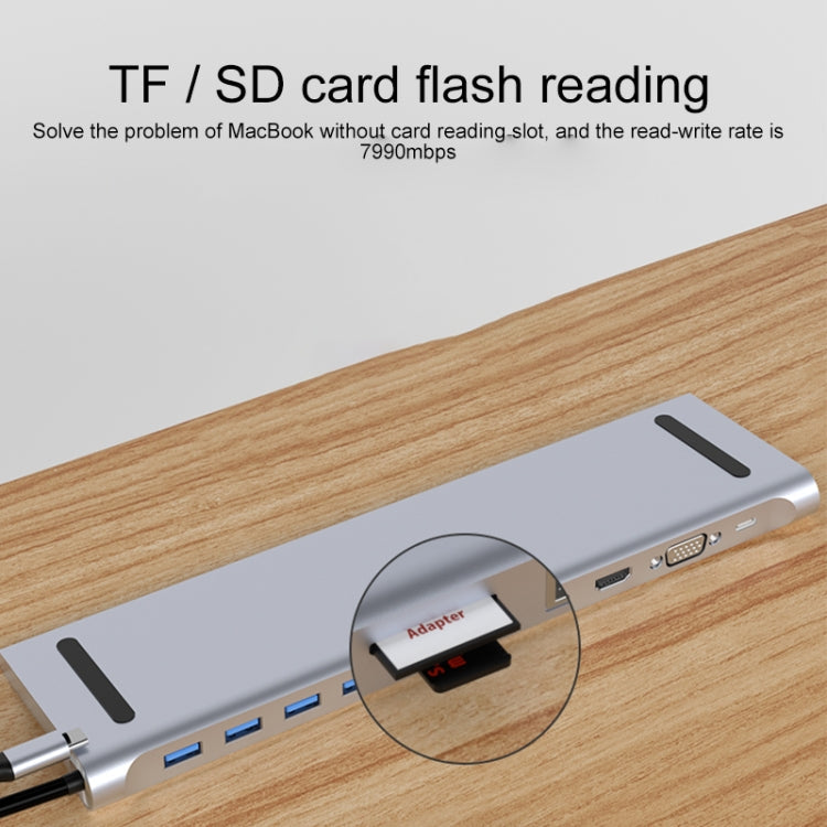 BYL-2003 11 in 1 USB-C / Type-C to 4 x USB + SD/TF + RJ45 + 3.5mm + HDMI + VGA + PD Multi-function HUB Eurekaonline