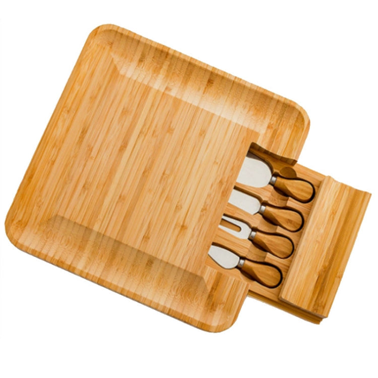Bamboo Cheese Board With Cutter Cheese Drawer Plate, Size: 33x33x3.5cm(Square) Eurekaonline