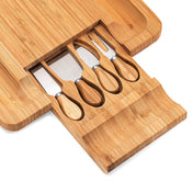 Bamboo Cheese Board With Cutter Cheese Drawer Plate, Size: 33x33x3.5cm(Square) Eurekaonline