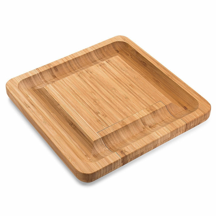 Bamboo Cheese Board With Cutter Cheese Drawer Plate, Size: 33x33x3.5cm(Square) Eurekaonline