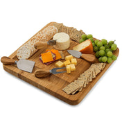 Bamboo Cheese Board With Cutter Cheese Drawer Plate, Size: 33x33x3.5cm(Square) Eurekaonline