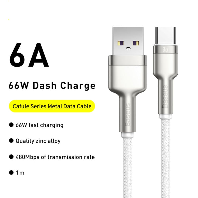 Baseus CAKF000102 Cafule Series 66W USB to USB-C / Type-C Metal Data Cable, Cable Length:1m(White) Eurekaonline