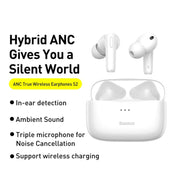 Baseus SIMU S2 ANC True Wireless Earphones with Charging Case(White) Eurekaonline