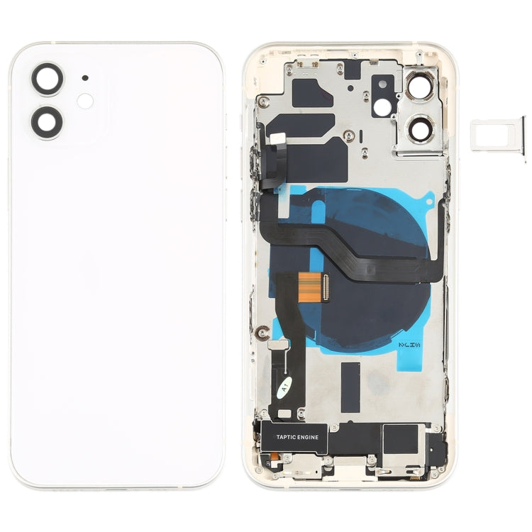 Battery Back Cover Assembly (with Side Keys & Speaker Ringer Buzzer & Motor & Camera Lens & Card Tray & Power Button + Volume Button + Charging Port & Wireless Charging Module) for iPhone 12(White) Eurekaonline