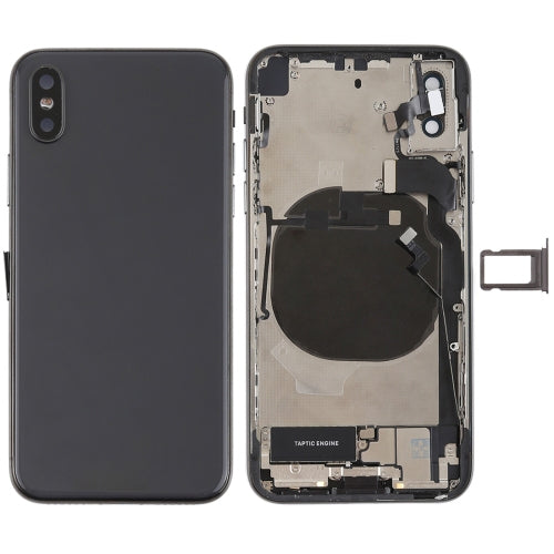 Battery Back Cover Assembly with Side Keys & Vibrator & Speaker Ringer Buzzer & Power Button + Volume Button Flex Cable & Card Tray & Battery Adhesive for iPhone X(Black) Eurekaonline