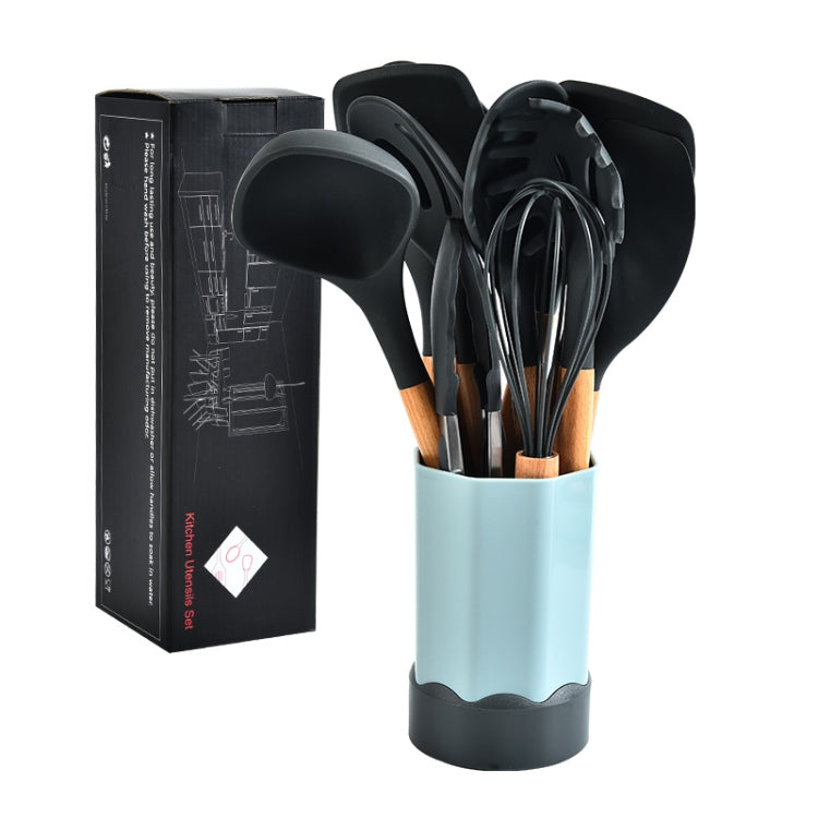 Beech Wood Silicone Kitchen Set With Storage Bucket(Dark Gray) Eurekaonline