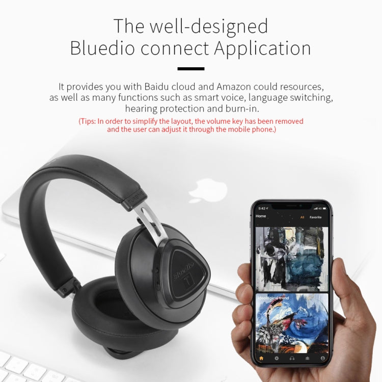 Bluedio TMS Bluetooth Version 5.0 Headset Bluetooth Headset Can Connect Cloud Data to APP(Black) Eurekaonline