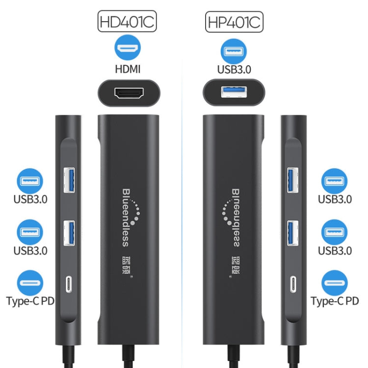 Blueendless 4 In 1 Multi-function Type-C / USB-C to HDMI + PD + Dual USB 3.0 HUB Expansion Dock Eurekaonline