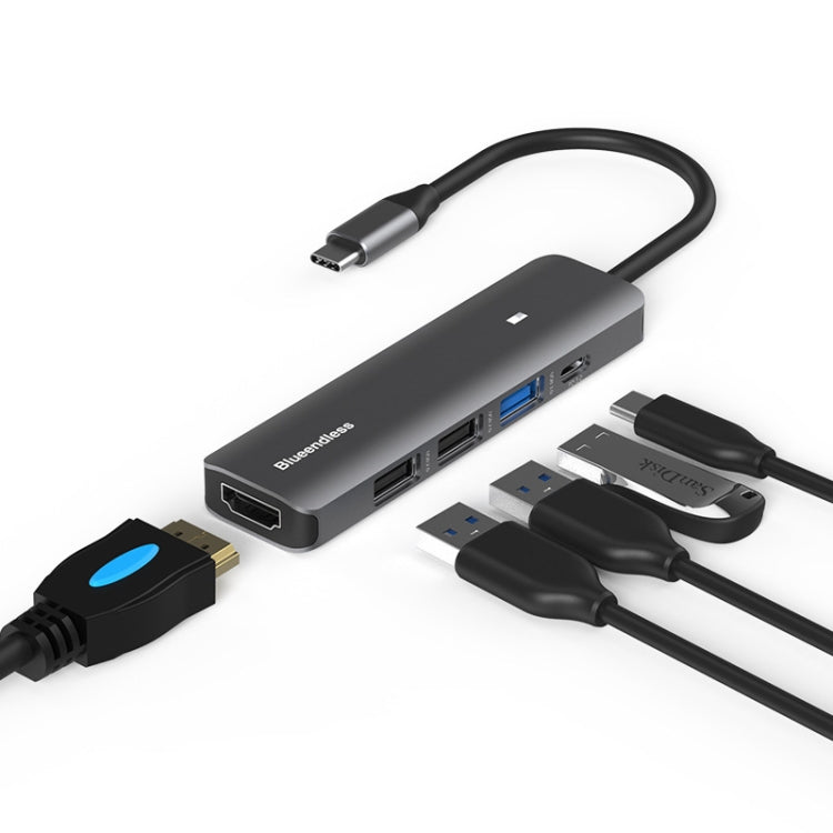 Blueendless Type-C+USB 3.0/2.0+HDMI4K HUB, Specification: 5 in 1 Eurekaonline