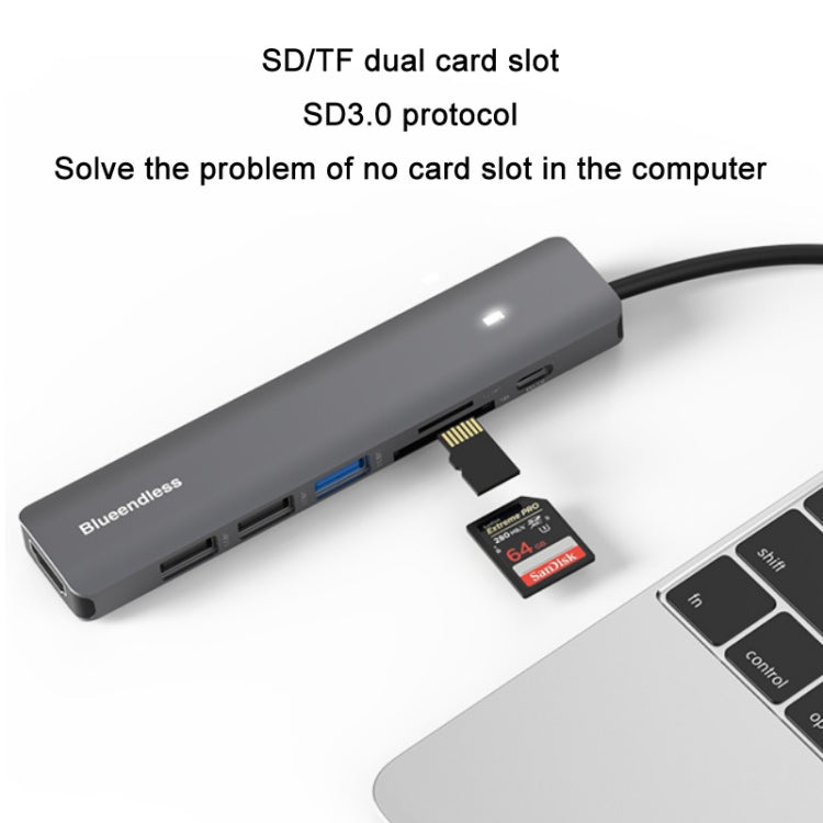 Blueendless Type-C+USB 3.0/2.0+HDMI4K HUB, Specification: 7 in 1 Eurekaonline
