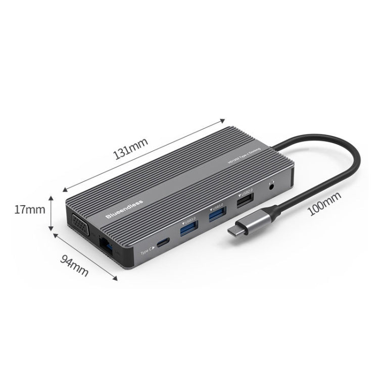 Blueendless Type-C+USB 3.0/2.0+VGA+3.5mm Audio Interface HUB(12 in 1) Eurekaonline