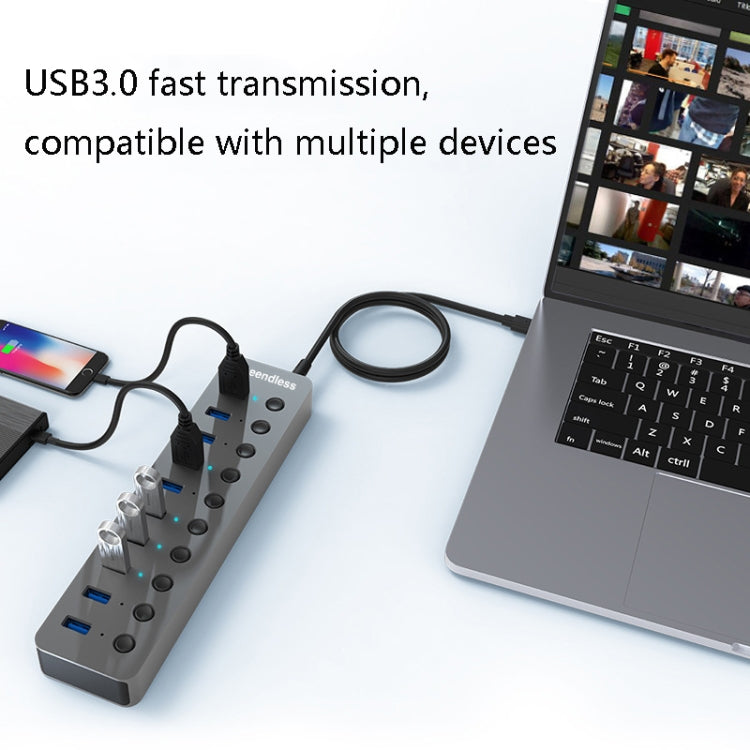Blueendless USB Splitter Aluminum Alloy QC Fast Charge Expander, Number of interfaces: 10-port (12V4A Power) Eurekaonline