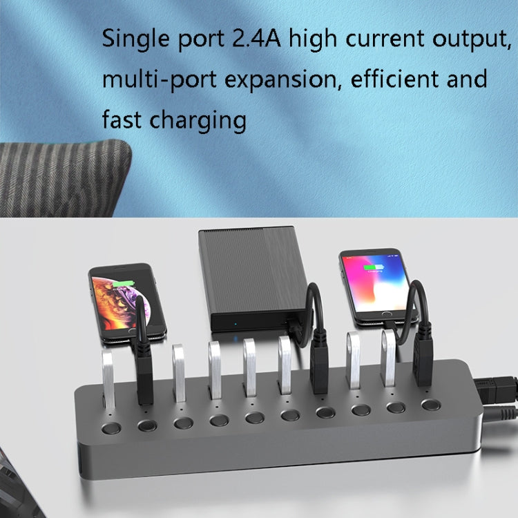Blueendless USB Splitter Aluminum Alloy QC Fast Charge Expander, Number of interfaces: 10-port (12V4A Power) Eurekaonline