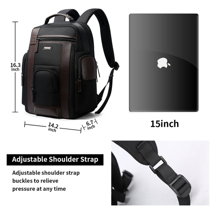 Bopai 851-008821 Outdoor Breathable Waterproof Anti-theft Large Capacity Double Shoulder Bag,with USB Charging Port, Size: 36x17x41.5cm (Black) Eurekaonline