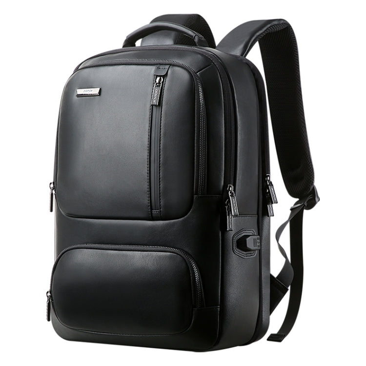 Bopai 851-024011 Top-grain Leather Business Breathable Anti-theft Man Backpack, Size: 28x18x42cm(Black) Eurekaonline