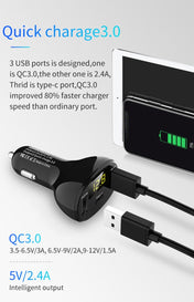 C02 Car Power Adapter in-car Phone Charger Type-C Fast Charger QC3.0 Dual USB Ports DC5V 2.4A 12V 24V Cigarette Lighter Power Supply Eurekaonline
