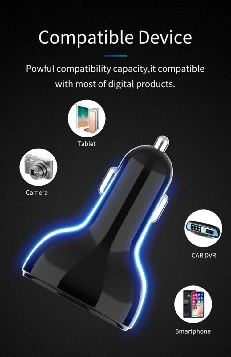C02 Car Power Adapter in-car Phone Charger Type-C Fast Charger QC3.0 Dual USB Ports DC5V 2.4A 12V 24V Cigarette Lighter Power Supply Eurekaonline