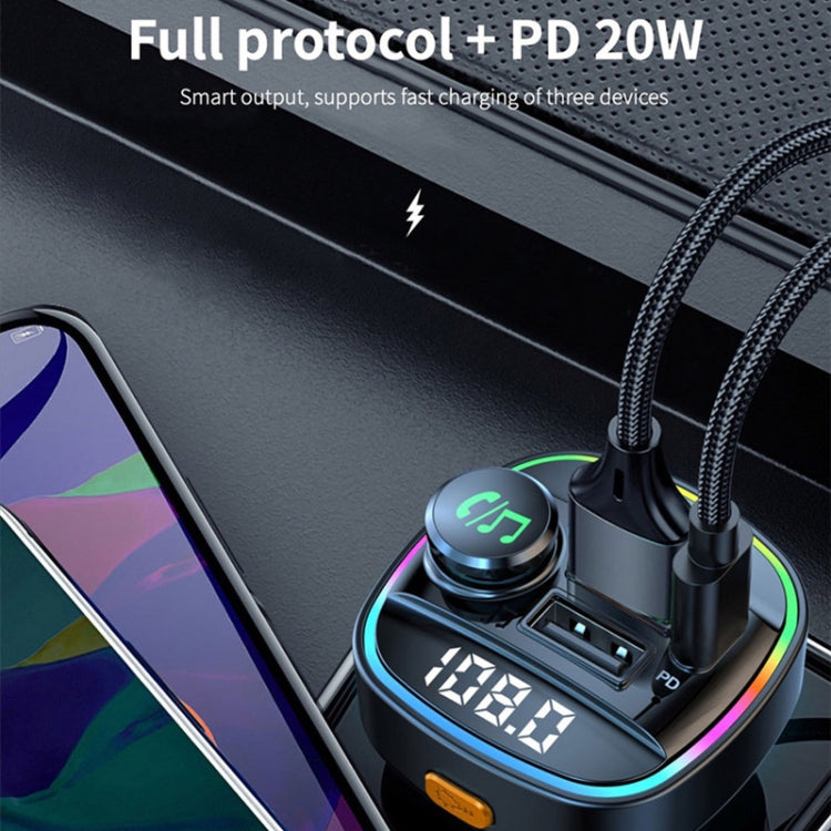C22 Car Bluetooth 5.0 FM Transmitter LED Light Voltage Display QC 3.0 PD Charger Eurekaonline