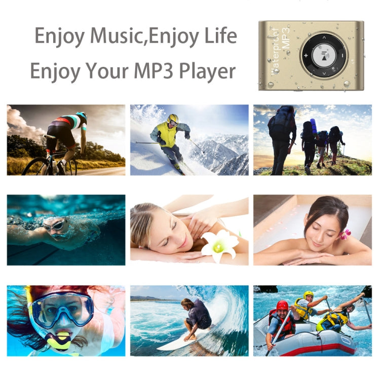 C26 IPX8 Waterproof Swimming Diving Sports MP3 Music Player with Clip & Earphone, Support FM, Memory:8GB(Gold) Eurekaonline