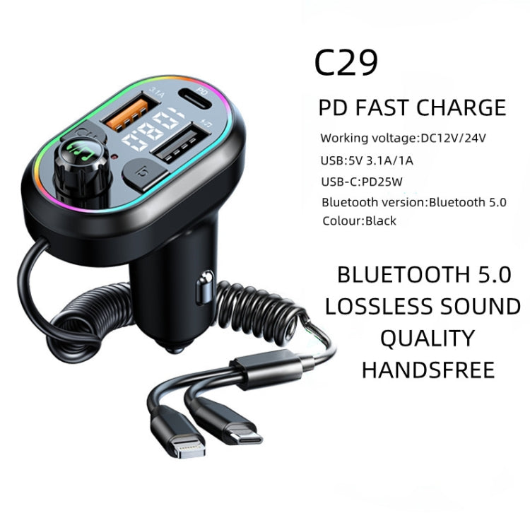C29 Car Bluetooth 5.0 FM Transmitter  Car MP3 Player Fast Charge U Disk Lossless Music Player Eurekaonline