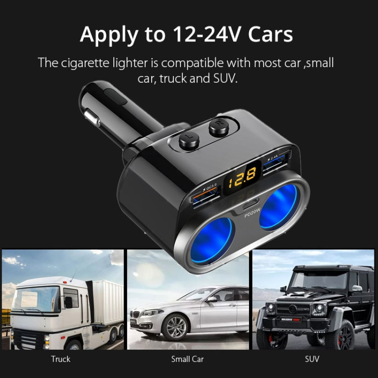 C47PQ Car Cigarette Lighter + Dual USB + Type-C Car Charger(Black) Eurekaonline