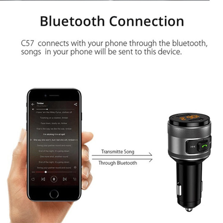 C57 QC3.0 Wireless FM Transmitter Fast Car Charger Bluetooth 5.0 Hands-free Car Modulator USB Flash Memory MP3 Player Eurekaonline