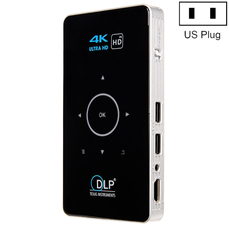C6 1G+8G Android System Intelligent DLP HD Mini Projector Portable Home Mobile Phone Projector， US Plug  (Black) Eurekaonline