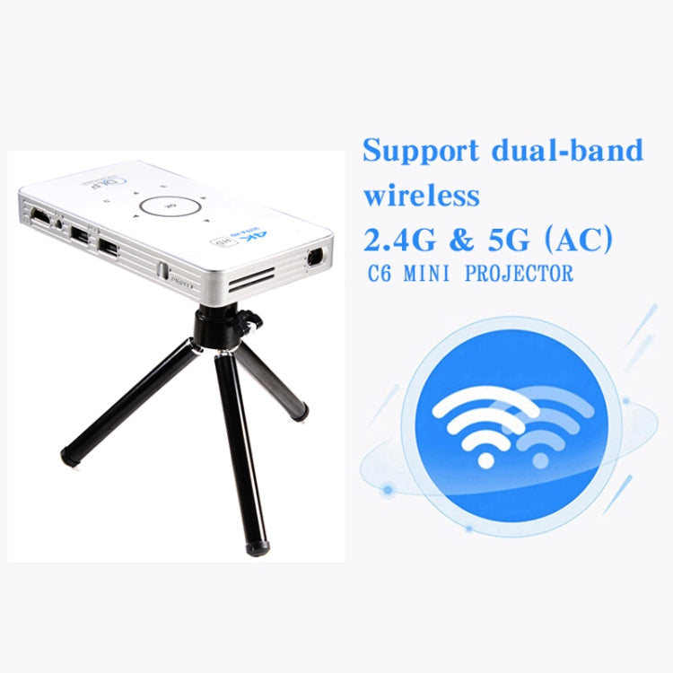 C6 2G+16G Android Smart DLP HD Projector Mini Wireless Projector， EU Plug (Black) Eurekaonline