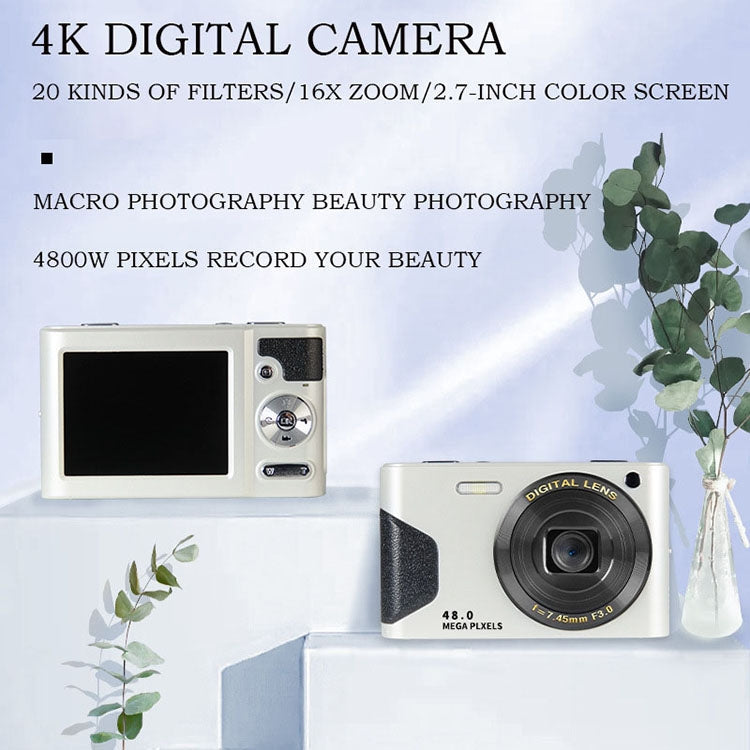 C8 4K  2.7-inch LCD Screen HD Digital Camera Retro Camera,Version: 48W Upgraded Version White Eurekaonline