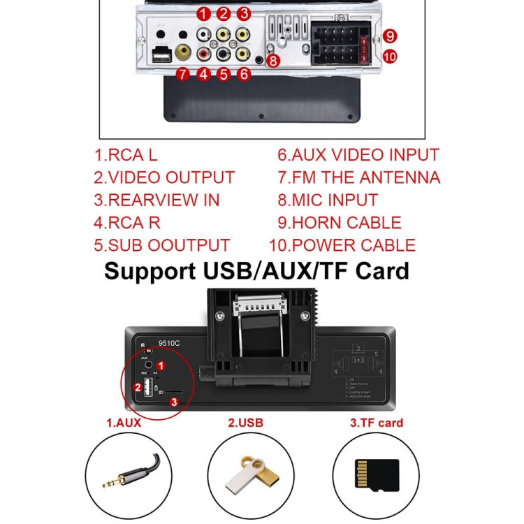 C800 9.5 Inch MP5 Single Butt Carplay Player, Style: Standard+12 Light Camera Eurekaonline