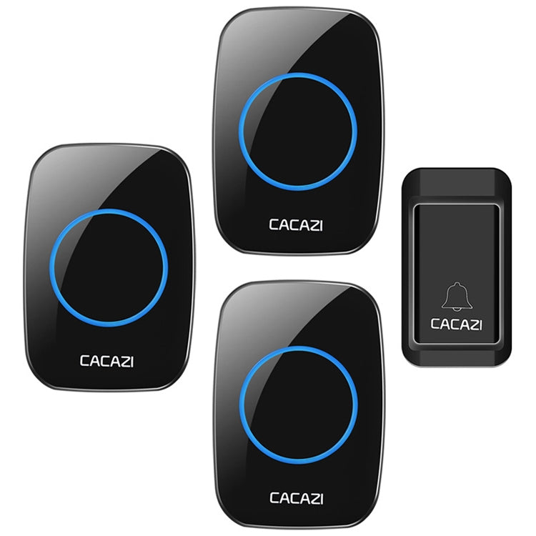 CACAZI A10G One Button Three Receivers Self-Powered Wireless Home Cordless Bell, UK Plug(Black) Eurekaonline